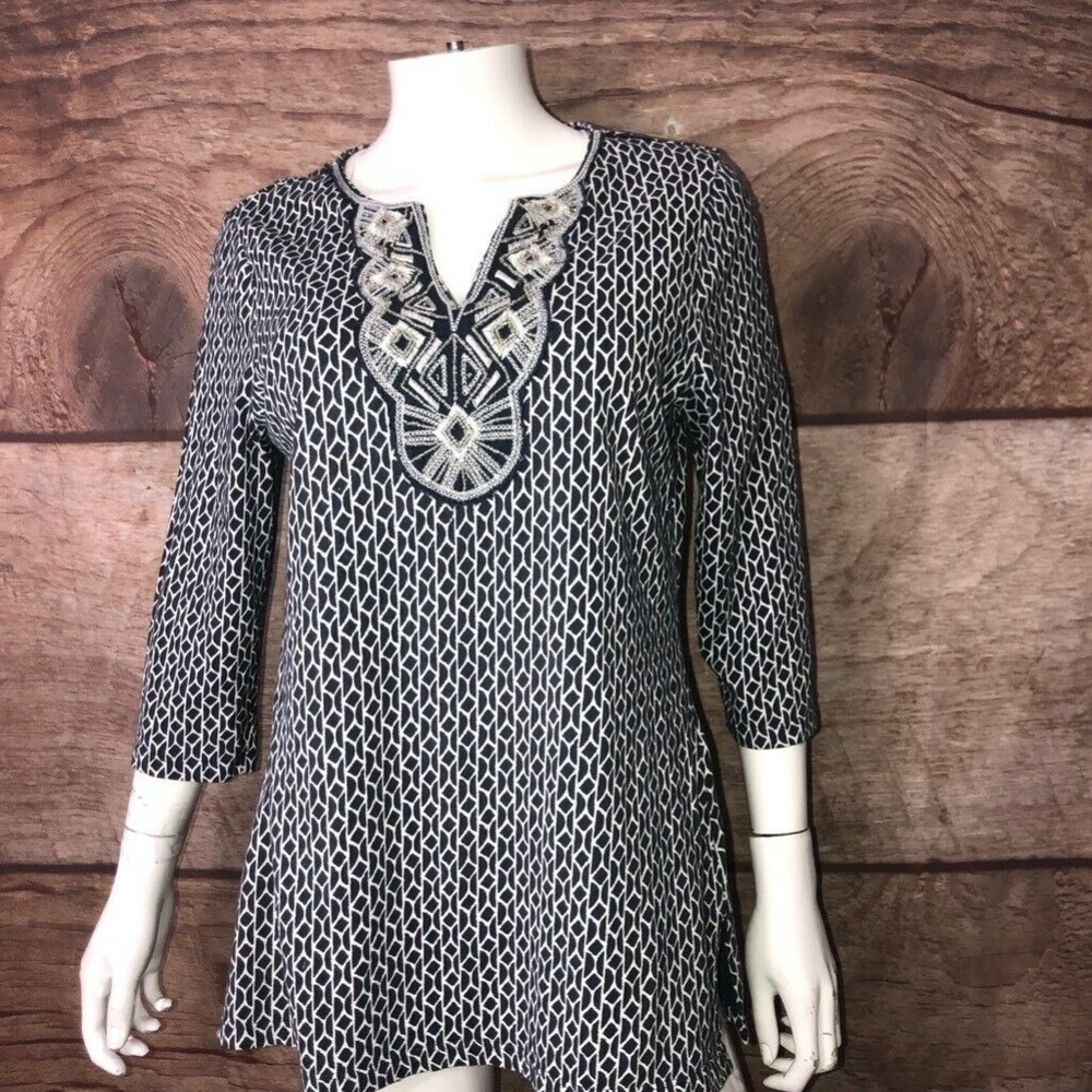 Coldwater Creek Womens Blouse Blue Geometric Small